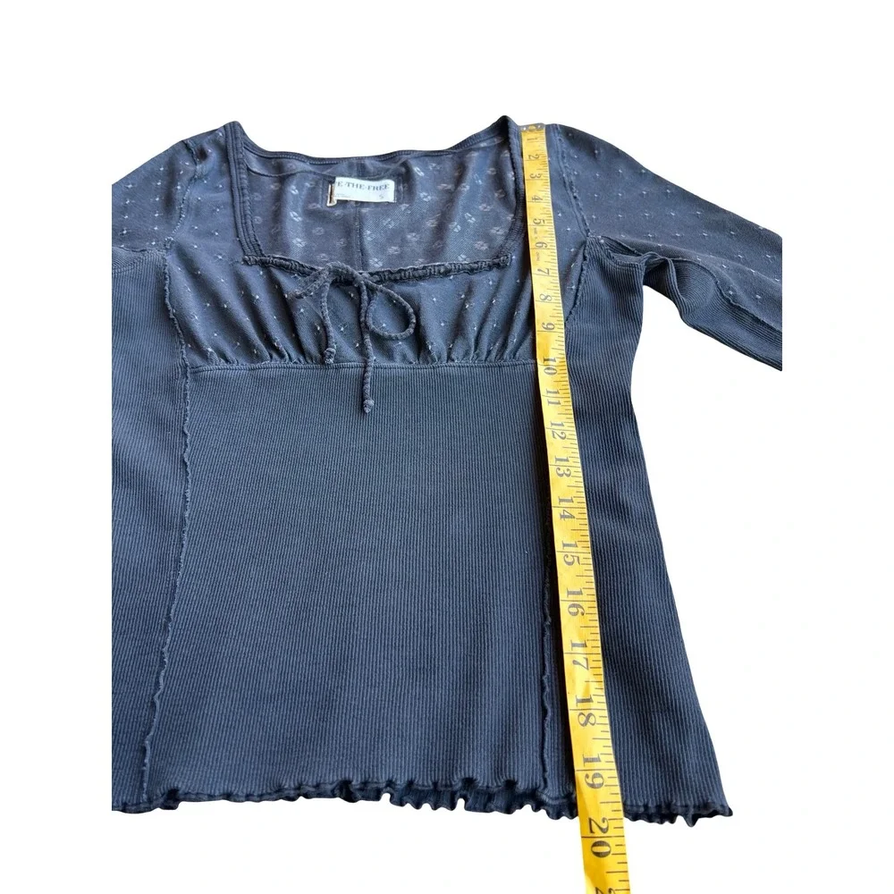 We The Free x Free People $68 Love Lane Ribbed Tie-Front Long Sleeve S Boho Top